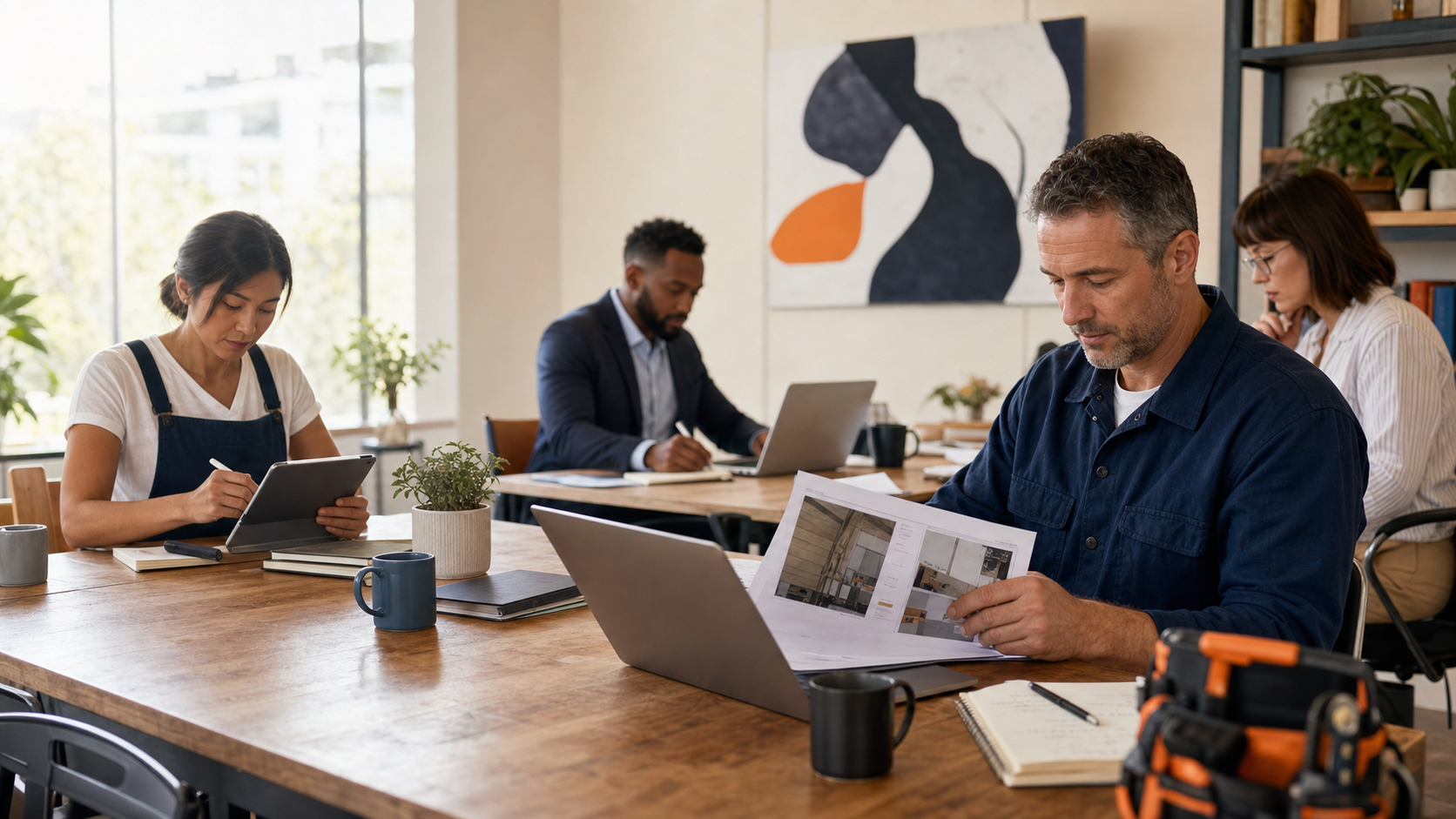 Small business owners using practical AI guides for quotes, follow-up, promotions, and intake