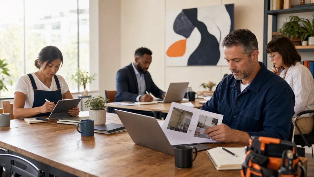 Small business owners using practical AI guides for quotes, follow-up, promotions, and intake
